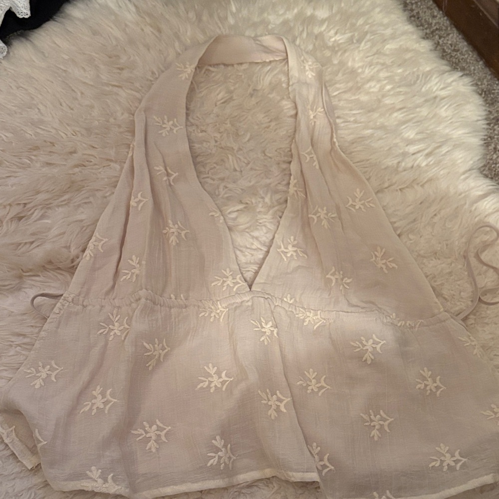 Tan embroidered halter top